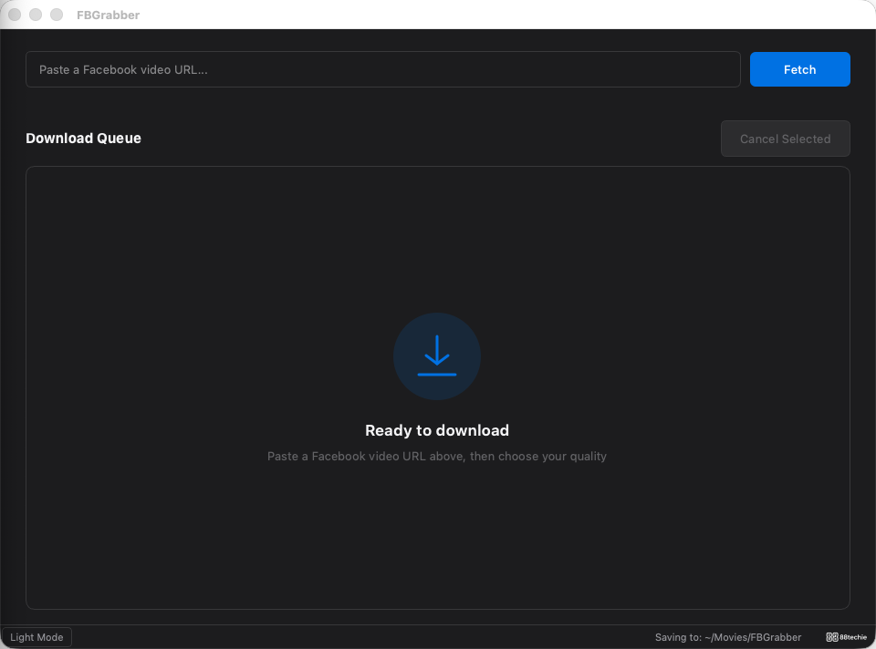 FBGrabber desktop application showing download queue with video progress
